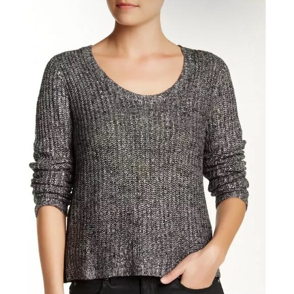 Eileen Fisher Silver Metallic Knit Linen Sweater Scoop Neck Long Sleeve Size XL - Picture 1 of 7